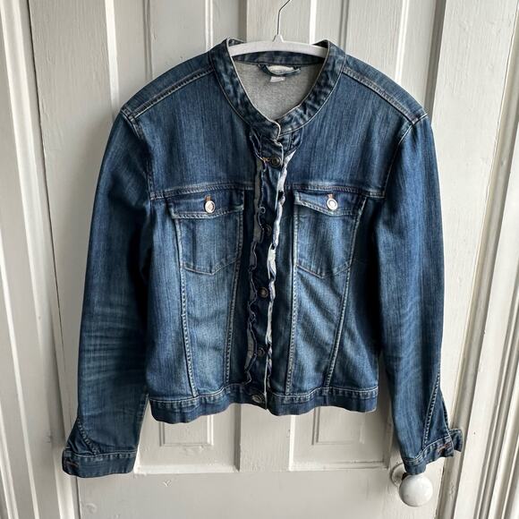 Garnet Hill Ruffled-Trimmed Denim Jacket - Picture 2 of 8